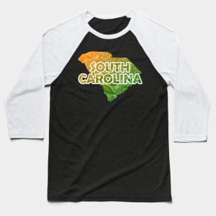 Colorful mandala art map of South Carolina with text in green and orange Baseball T-Shirt